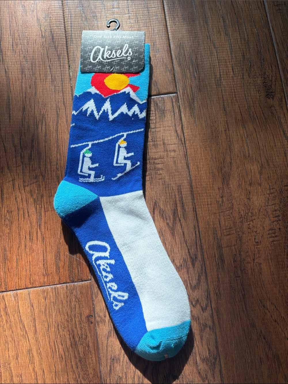 Aksels Blue Mountain Ski Scene Crew Socks